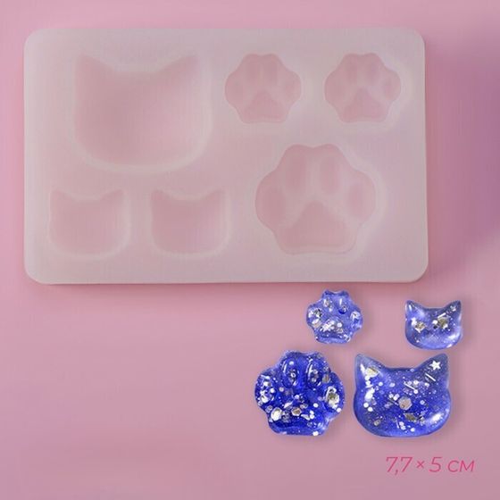 !09 Молд «Котик», силикон, 7,7×5×0,7 см, 6 ячеек, цвет прозрачный