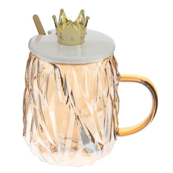 Кружка с крышкой и ложкой, 450 мл, L13 W9 H13,5 см, 3в.