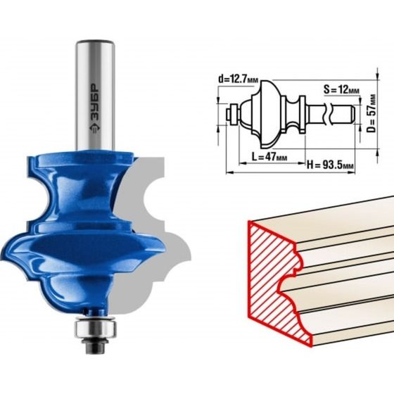 Фреза кромочная ЗУБР 28717-57, фигурная №6, хвостовик d = 12 мм, 57 x 47.6 мм