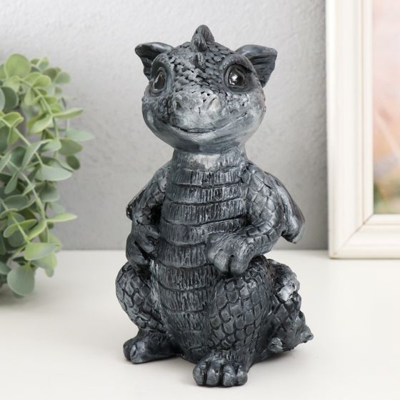 !09 Копилка "Дракончик" 18х10х10 см, цвет черное серебро