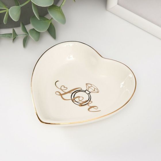 Сувенир керамика подставка под кольца &quot;Сердце. Кольцо&quot; 10,5х10х2 см