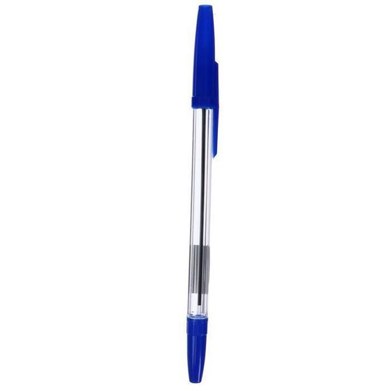 Ручка шариковая 0,7 мм, стержень синий, корпус прозрачный с синим колпачком (10 штук)