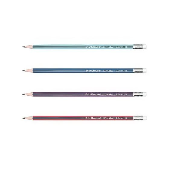 !09 Карандаш (набор 6 штук) чернографитный с ластиком НВ, 2.2 мм, ErichKrause Sonata, трёхгранный, из отборной древесины, микс