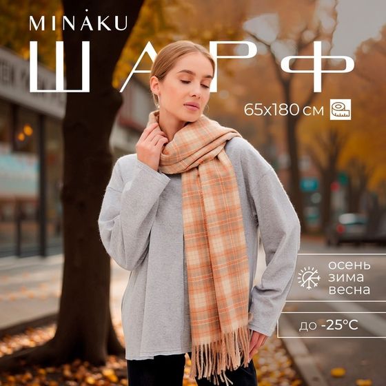 Шарф зимний с кистями MINAKU 65*180 + 8 см клетка