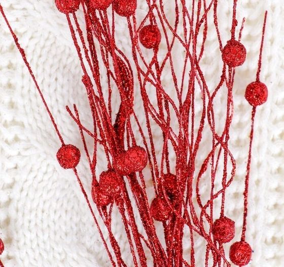 !09 Набор из 2-х изделий - Декор "Блеск" ветка с шариками, 72 см, цвет красный