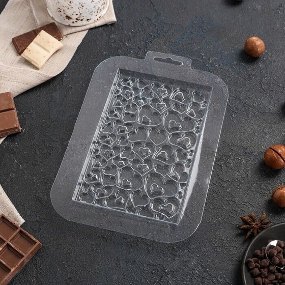 !09 НАБОР 2 ШТУКИ -Форма для шоколада «Плитка в сердечках», пластик, прозрачная