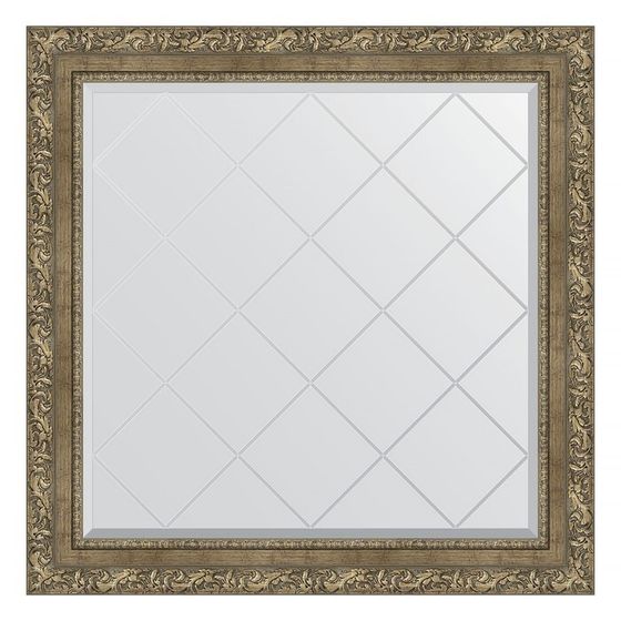 Зеркало с гравировкой в багетной раме, виньетка античная латунь 85 мм, 85x85 см