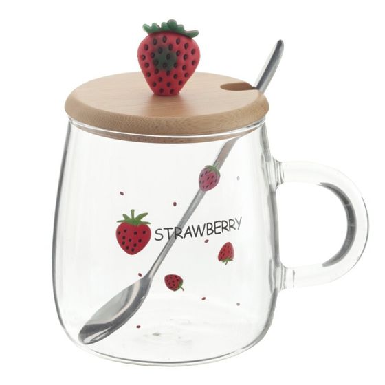 Кружка с крышкой и ложкой, 470 мл, L12 W9 H12,5 см, 4в.