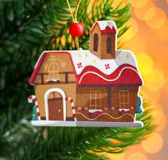 !09 Подвеска новогодняя (комплект 3 штуки) деревянная «Дом пряник» 0,5×7×7 см.
