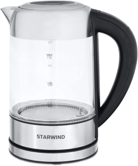 Чайник электрический Starwind SKG5213 1.7л 2200Вт черный/серебристый