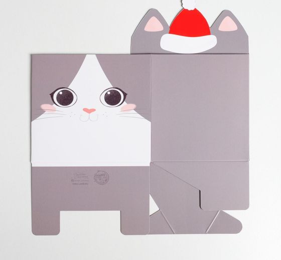 !Коробка новогодняя 2 штуки для мини-букетов «С новым годом», котик, 12 х 18 х 10 см, Новый год