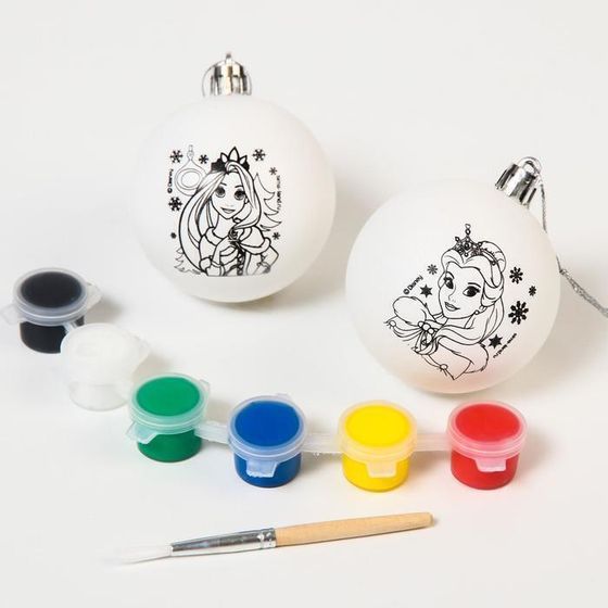 !09 Набор для творчества «Новогодний шар под раскраску» 2 штуки 5.5 см, Принцессы