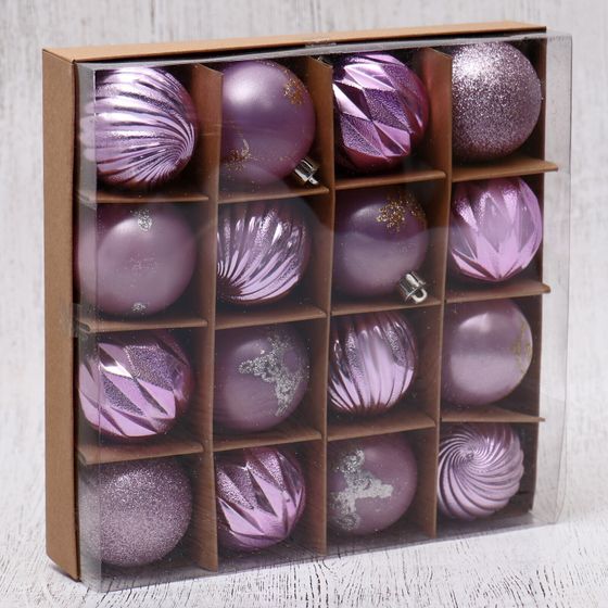 !09 Набор елочных игрушек(16 штук): Ёлочные игрушки &quot;Патрис полоски&quot; d=6 см, цвет сиреневый микс