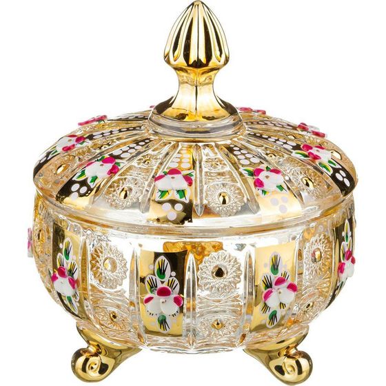 КОНФЕТНИЦА С КРЫШКОЙ &quot;LEFARD GOLD GLASS&quot; ДИАМЕТР=12 СМ. ВЫСОТА=14 СМ.