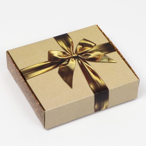 Коробка подарочная «Бант», золотая 20×18×5 см