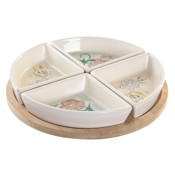 поднос для закусок DKD Home Decor 21,5 x 21,5 x 1 cm Бежевый Белый Керамика традиционный