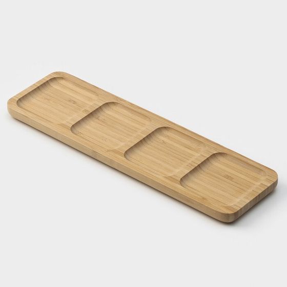 Менажница Доляна Striata, 4 секции, 33×9.5 см, бумбук, бежевый
