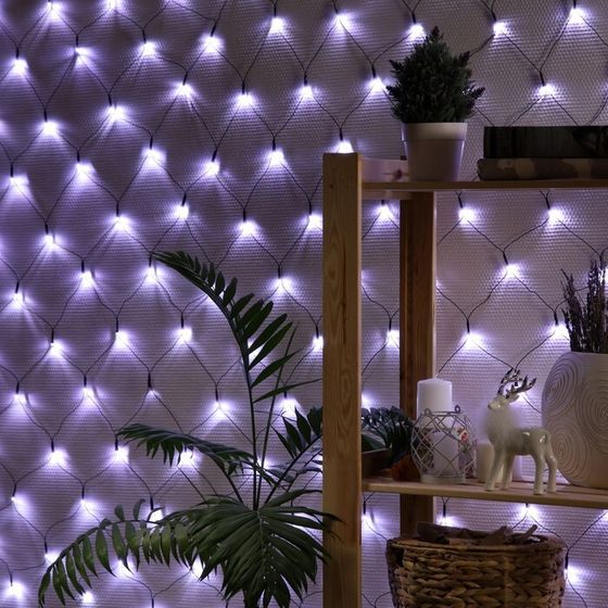 Гирлянда «Сеть» 2 × 2 м, IP20, тёмная нить, 224 LED, 8 режимов, 220 В, свечение белое