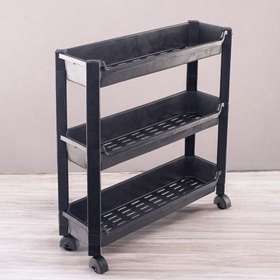 Стеллаж на колёсиках чёрный 3 уровня 46.5х14.5х48,3см