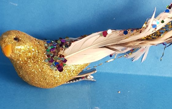 !09 НАБОР 3 ШТУКИ - ЕЛОЧНАЯ ИГРУШКА НА КЛИПЕ &quot;BIRD OF PARADISE&quot; , ПТИЧКА, цвет золотой