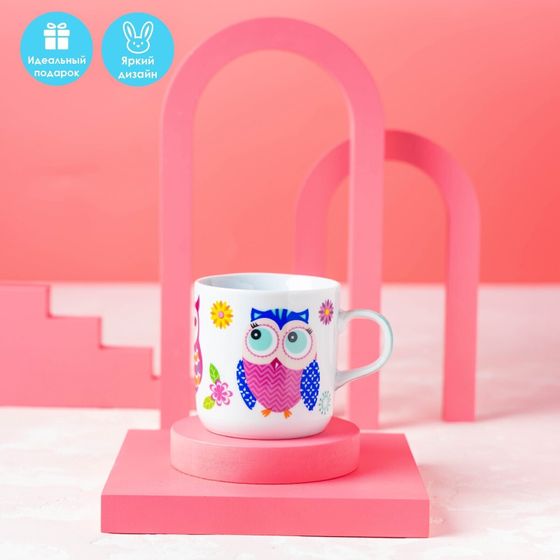 !09 Набор детской посуды из керамики «Совушки», 3 предмета: кружка 230 мл, миска 400 мл, тарелка d=18 см