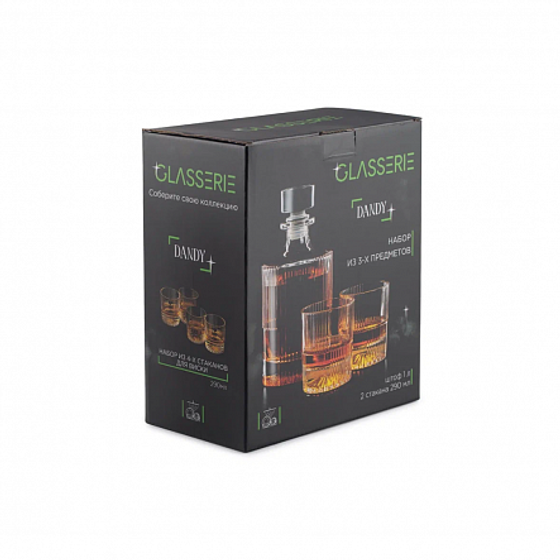 Набор из 3-х предметов DANDY(штоф 1л2 стакана для виски 290мл)