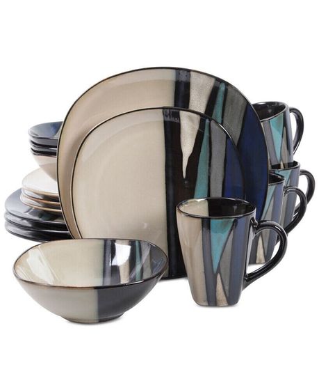 Elite Althea Reactive Glaze Teal 16-Piece Dinnerware Set, Service for 4