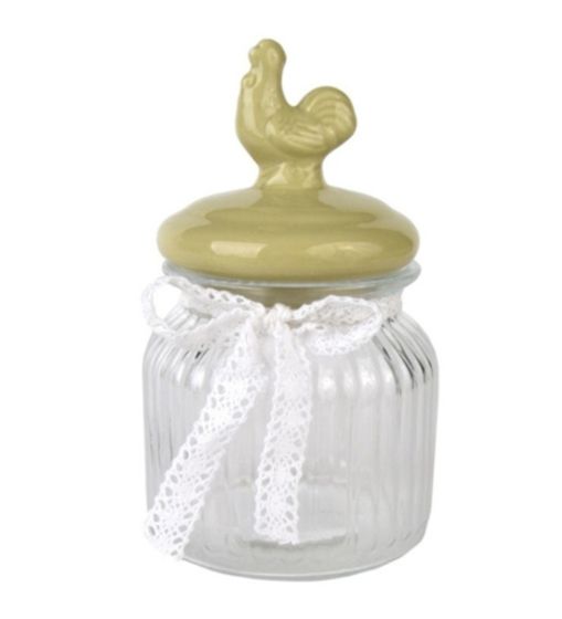 !09 Стеклянная емкость для продуктов Курица , 11,4х11,4х19,3, цвет зеленый