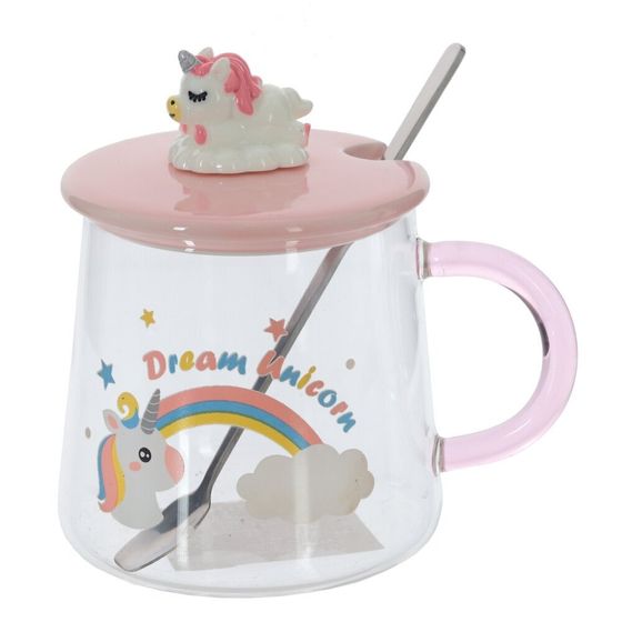 Кружка с крышкой и ложкой, 400 мл, L12,5 W9 H12 см, дизайн микс