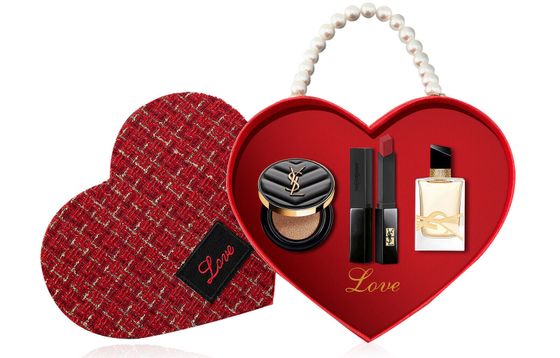 SAINT LAURENT Black Stripes Pearl Heart Chanel-Inspired Box Makeup Sets Matte Hydrating Matte 3-Piece Set