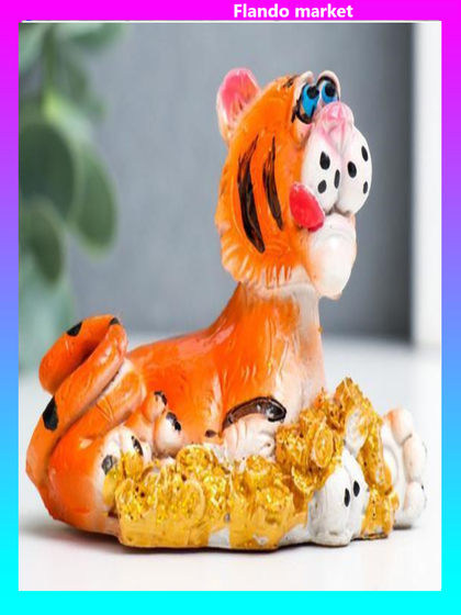 !09 Сувенир полистоун "Голубоглазый тигр с монетами/купюрами" МИКС 4х4х10 см