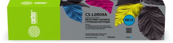 Картридж струйный Cactus CS-L0R09A 981X (есть ограничения по прошивке) голубой (150мл) для HP PageWide 556dn Enterprise/586dn