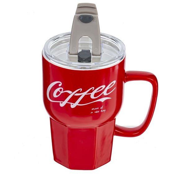 Кружка с крышкой и трубочкой, 400 мл, L13 W9 H19,5 см, 2в.