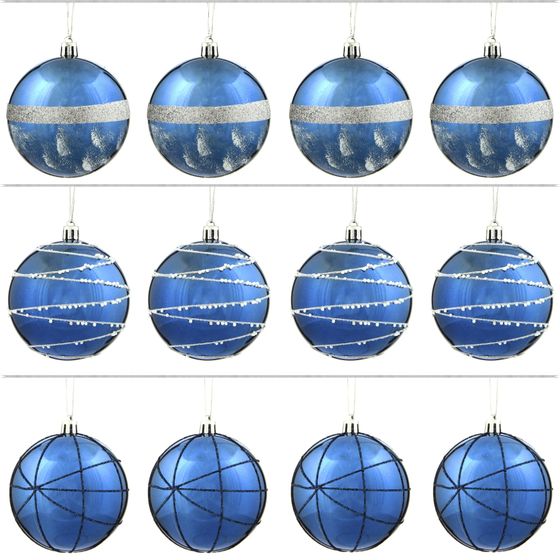 Набор из 12шт, Украшение новогоднее Шар "Синее вдохновение", D 8 см, L35 W27 H9 см