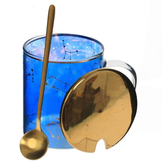 Кружка с крышкой и ложкой, 400 мл, L12 W8 H9 см, 2в.