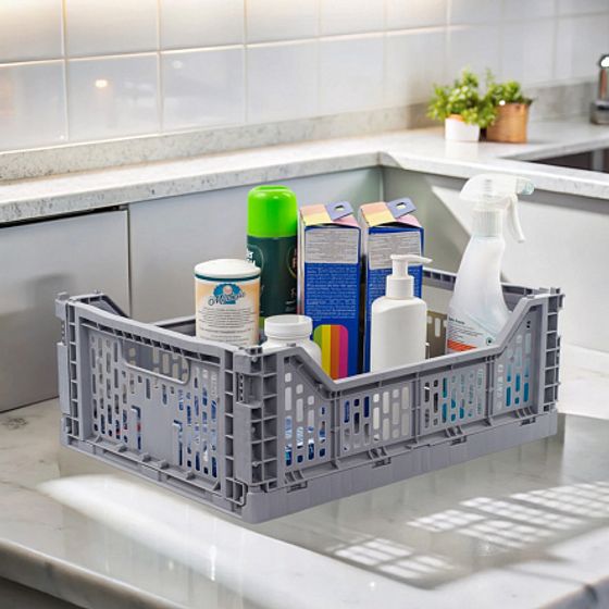 Корзина для хранения складная CASSA M серая 15л