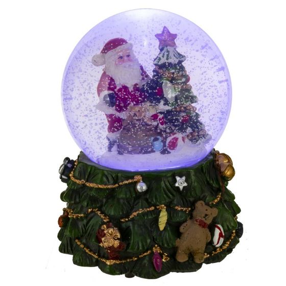 Фигурка декор в стекл шаре &quot;Дед Мороз&quot; ( подсв, муз, вьюга, AAAх3 н/п), D 10 см, L11 W11 H15 см