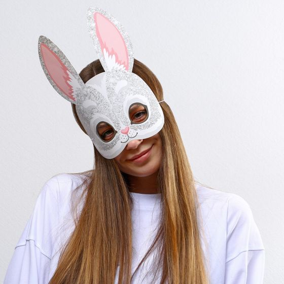 !09 Набор из 3-х масок на резинке:«Кролик с сердечком», 25,3 х 25,3 см., + «Кролик в блестках», 21,1 х 26 см. + «Кролик с морковкой» 30x30 см., 250 гр/кв.м