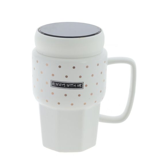 Кружка с крышкой, 450 мл, L11,5 W8 H13,5 см, дизайн микс