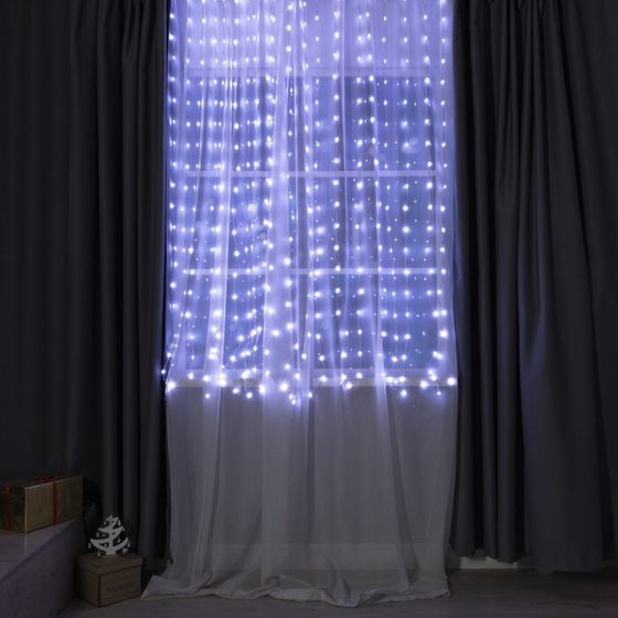 УЦЕНКА Умная гирлянда «Занавес», 2×2 м,  IP20, серебристая нить, 400 LED, пульт ДУ, приложение, свечение RGB, USB