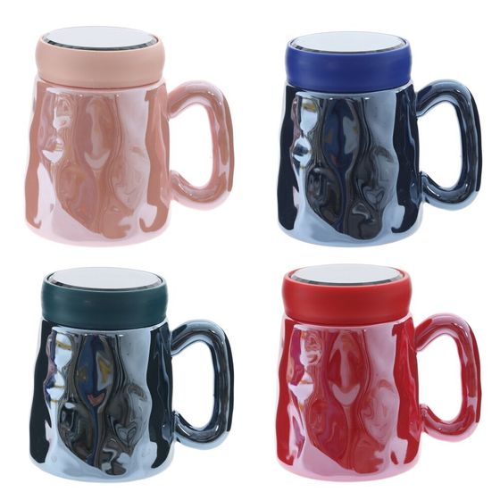 Кружка с крышкой, L6,6 W6,6 H11 см, цвет микс