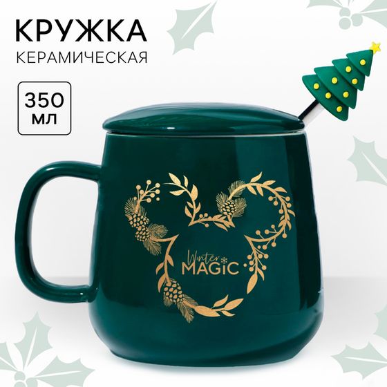 Кружка керамическая с ложкой новогодняя «Winter magic», 350 мл, Микки Маус