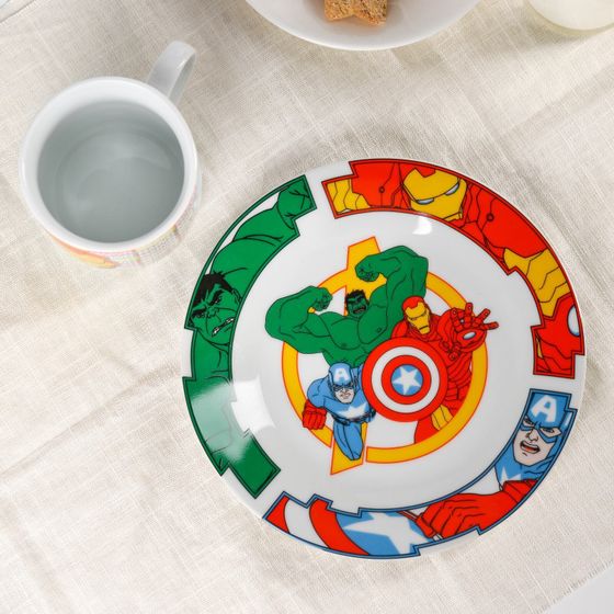 !09 Набор посуды, 3 предмета: кружка 250 мл , тарелка 18 см, салатник 350 мл, Мстители