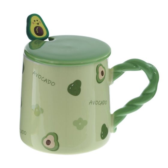 Кружка с крышкой и ложкой, L8,5 W8,5 H9,5 см, цвет микс