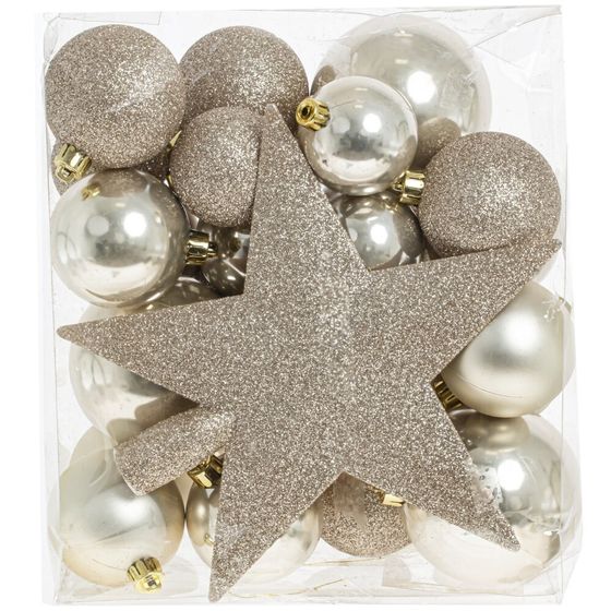 Набор из 30шт Украшение новогоднее "Шары и звезда", D5/6/8 см, L21 W13 H25 см