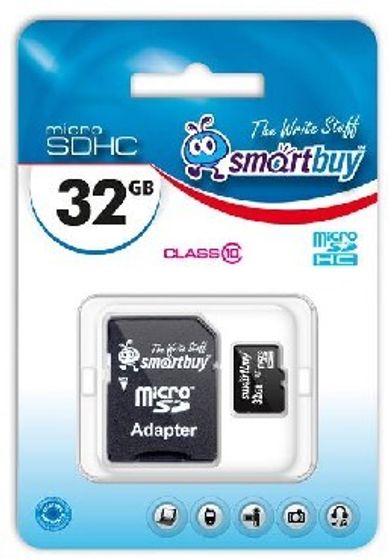 Карта памяти microSDHC 32Gb Smartbuy SB32GbSDCL10-01 + адаптер
