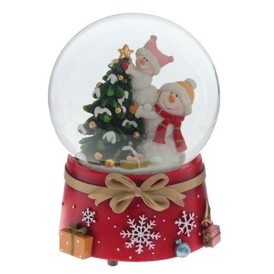 Фигурка декор в стекл шаре &quot;Снеговики&quot; (муз с ключ), D10 см, L10 W10 H12,5 см, 2в.