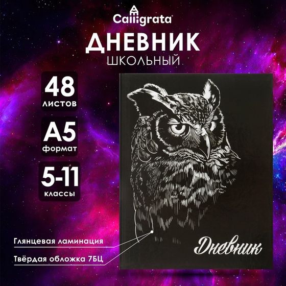 Дневник для 5-11 классов, &quot;Сова&quot;, твердая обложка 7БЦ, глянцевая ламинация, 48 листов