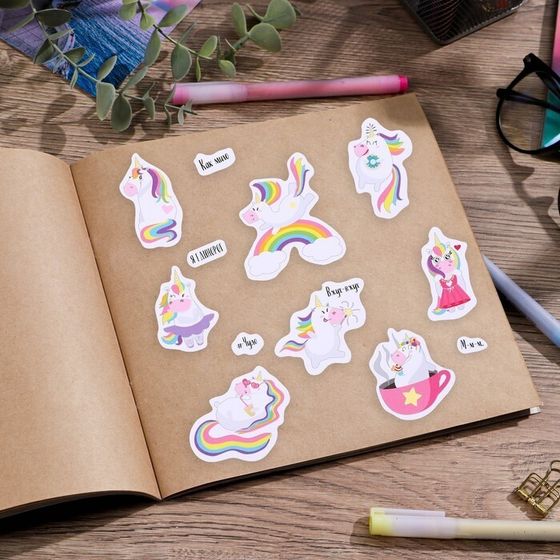 !09 Наклейки (набор 5 листов) бумажные «Единорожка», 14 × 21 см.