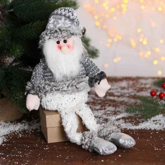 Мягкая игрушка &quot;Дед Мороз с бубенчиком - длинные ножки&quot; 10*40 см серебро